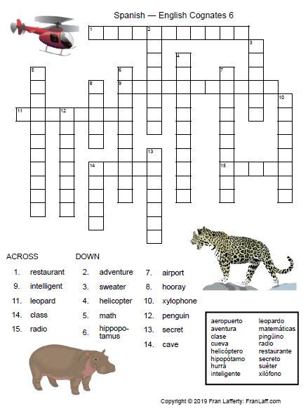 Take a visit over to our activities crossword puzzles and play or print your puzzle today!enjoy these game puzzles and learn spanish at the same time! Spanish to English COGNATES - FranLaff.com | Cognates, Elementary spanish, Spanish language learning