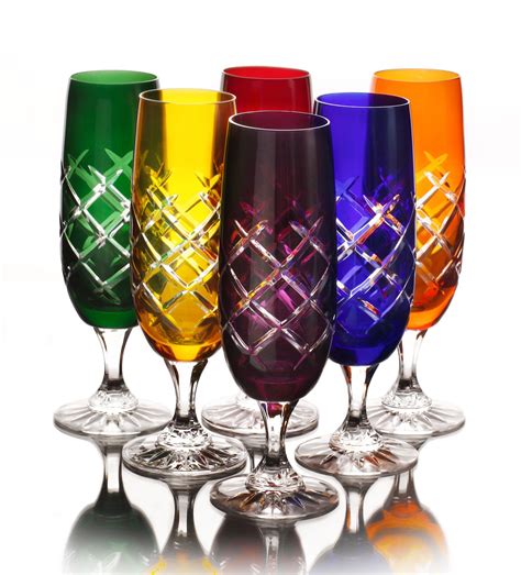 Checquers Multicoloured 24 Lead Crystal Champagne Glasses Set Of 6 Champagne Glasses