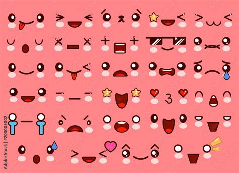 Kawaii Cute Smile Emoticons And Japanese Anime Emoji Faces Expressions