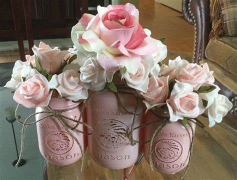 Painted Mason Jars With Flowers 🌺 Pink Mason Jars Mason Jar Flowers Painted Mason Jars