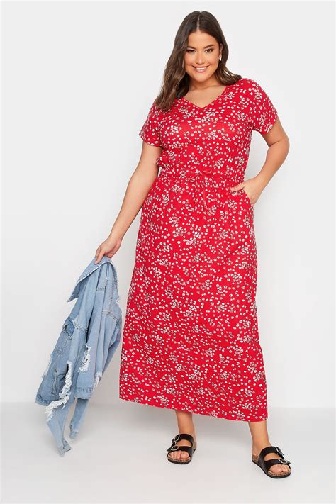 Yours Plus Size Red Floral Print Maxi T Shirt Dress Yours Clothing