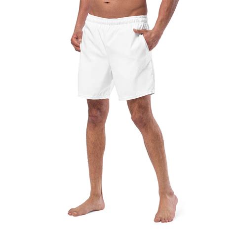 Mens Four Way Stretch White Swim Trunks With Drawcord Mens Water