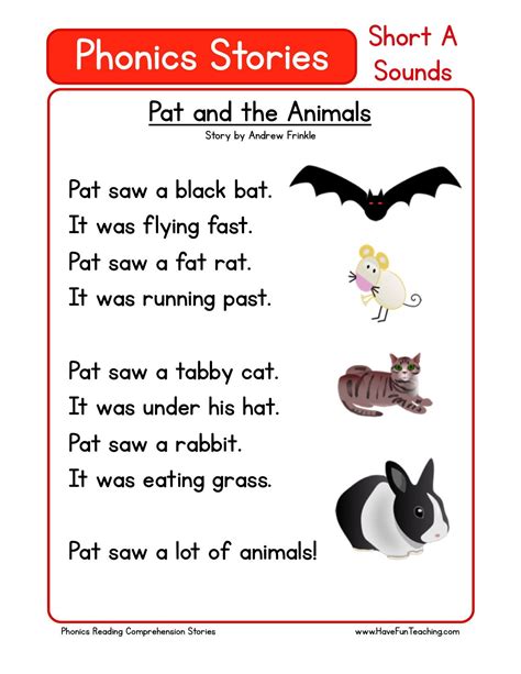 Reading Comprehension Worksheet Pat And The Animals Preschool