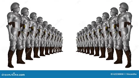 Soldiers Knight Standing In Line Illustration Stock Photo