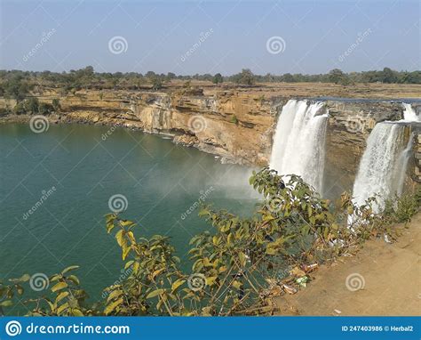 A View Of Chitrakot Waterfall Fresh Clean Water In Summer Season