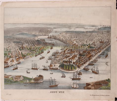 Gezicht Op New York 19e Eeuw Originele Lithografie Geschiedenis