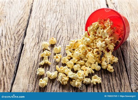 Bowl Of Popcorn Spilled On Wooden Table Stock Image Image Of Fresh