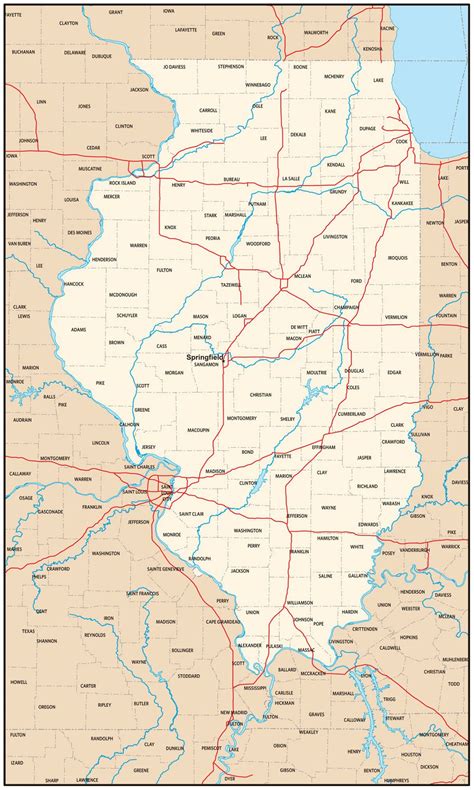 Large Administrative Map Of Illinois State Illinois State Usa