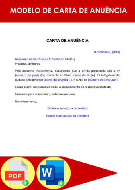 Modelo De Carta De Anuência Formato Word