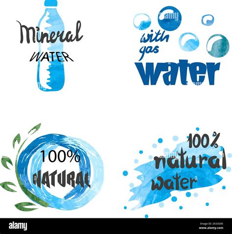 Set Of Hand Drawn Watercolor Symbols And Signs Of Pure Water Vector