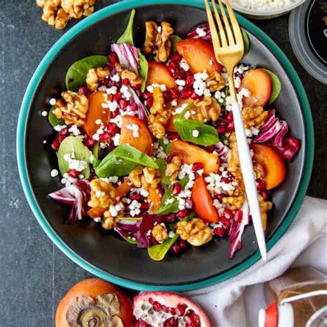Persimmon And Pomegranate Salad With Maple Vinaigrette Wholefully
