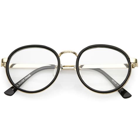 Classic Metal Frame Slim Temple Clear Lens Round Eyeglasses 49mm Sunglassla