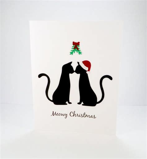 Meowy Christmas Card Cat Card Santa Cat Kissing Cats Under Mistletoe