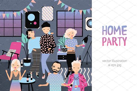 Home Party With Peoples House Party Poster Design Inspiration Party Cartoon
