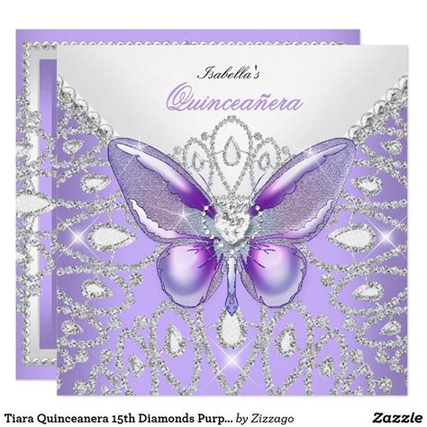Tiara Quinceanera 15th Diamonds Purple Butterfly Invitation Zazzle