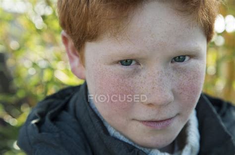 Portrait Of Boy With Red Hair And Freckles — Preadolescent Boy Close