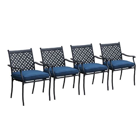 What chair types are available within metal patio chairs? Patio Festival Metal Outdoor Dining Chair with Blue Cushion (4-Pack)-PF19120-B - The Home Depot