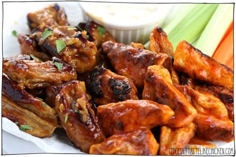 In a small bowl, mix together soy sauce, dark soy sauce, sugar, sesame oil, and minced garlic until sugar dissolves. Vegan Seitan Bites - Sticky Garlic & Buffalo • It Doesn't ...