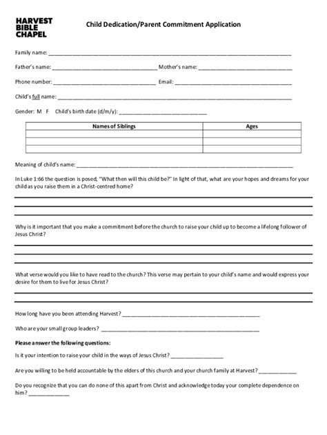 Fillable Online Baby Dedication Request Form Calvary Baptist Church