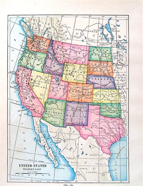 Map Of The United States Western Part Antique 1910 World