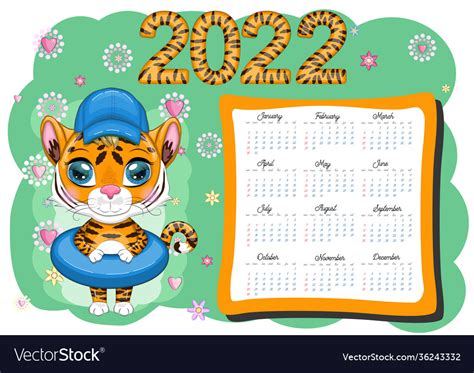 Calendar 2022 Tiger A Symbol New Year Royalty Free Vector