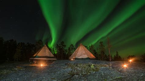 Picture Lapland Region Stars Finland Tent Aurora Nature