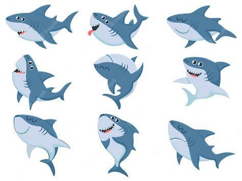 Мультяшные акулы комиксов животных акула страшные челюсти и океан