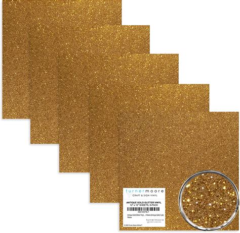 Antique Gold Glitter Vinyl Adhesive 12x12 5 Pack