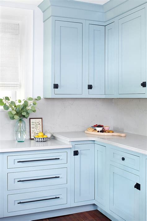 Black Hardware On Powder Blue Kitchen Cabinets By Michelle Gage In 2020