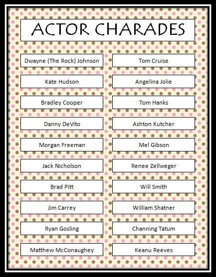 Actor Charades Free Printable Game Hollywood Game