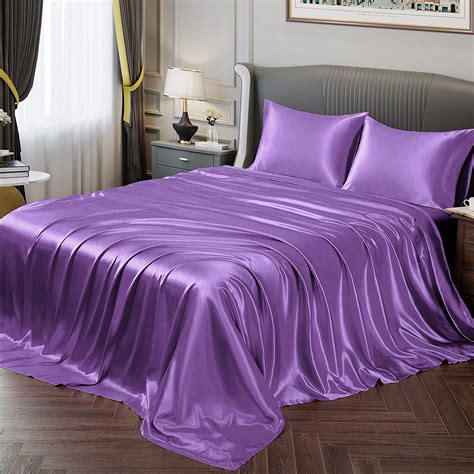 Amazon Com Vonty Satin Sheets King Silky Soft Satin Bed Sheets Purple