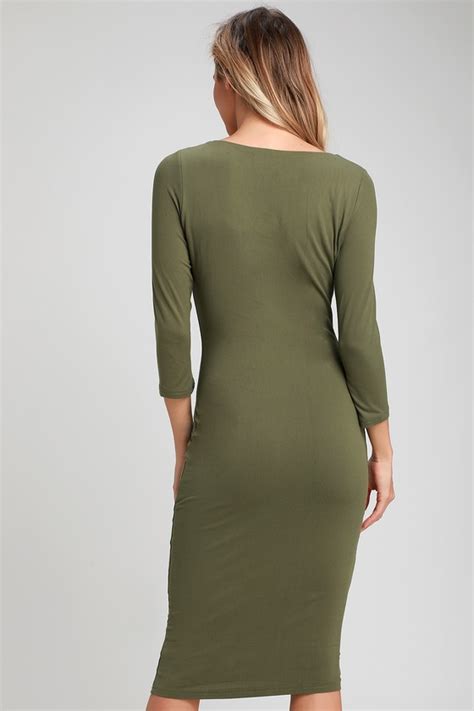 Cute Olive Green Dress Olive Bodycon Dress Olive Midi Dress