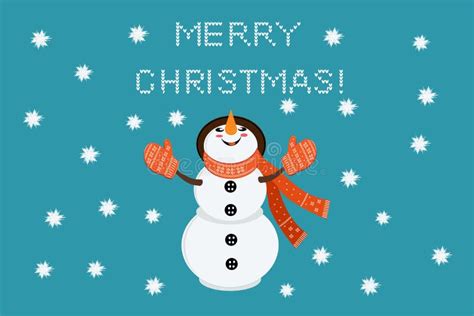 Funny Snowman Happy Merry Christmas And Happy New Year Vector Illustration Stock Illustration