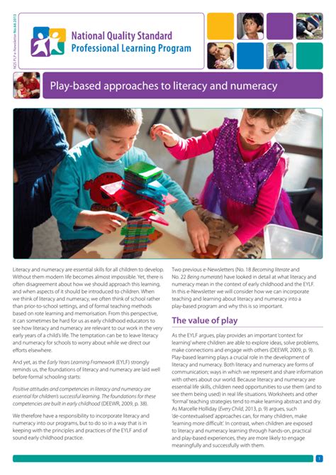 Play Based Approaches To Literacy And Numeracy
