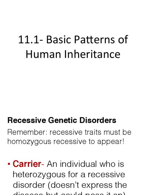 11 1 Basic Patterns Of Human Inheritance Pdf Dominance Genetics