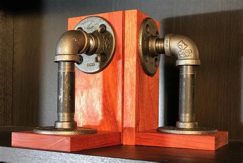 Bookends Padauk And Black Iron Pipe Etsy