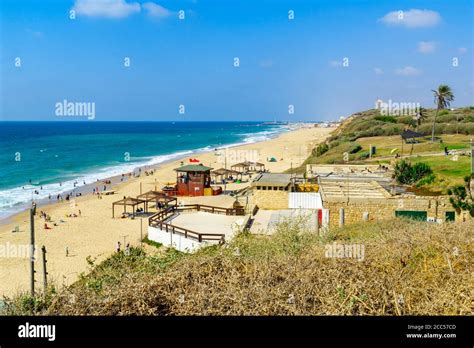 Ashkelon Israel August 12 2020 View Of The Mediterranean Beach Of