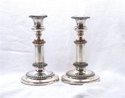 Antique Silver Plated Telescopic Candlesticks Pair Of Old Sheffield