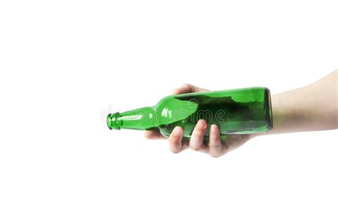 Glass Bottle In Hand On A White Background Empty Bottle Stock Photo