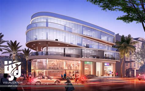 3d Modern Shopping Mall Exterior Elevation 3d Rendering By Hs3d India