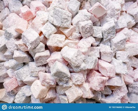 Small Pieces Of Turkish Delight Rahat Lokum In Powdered Sugar