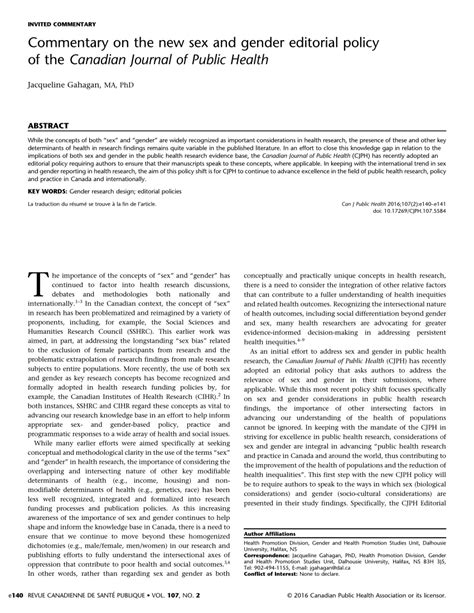 pdf commentary on the new sex and gender editorial policy of the canadian journal of public health