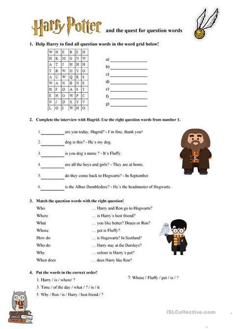 Harry Potter And The Quest For Question Words English Esl Worksheets