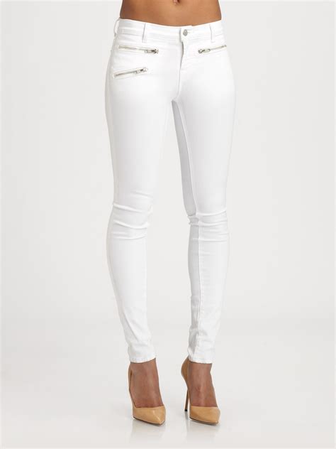 J Brand 821 Zoe Zipper Skinny Jeans In White Lyst