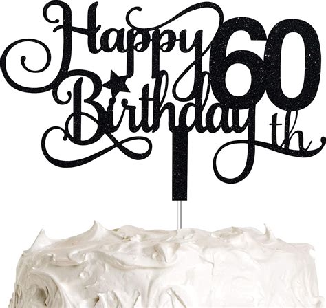 Buy Black Glitter 60th Birthday Cake Topper Happy 60th Birthday Cake