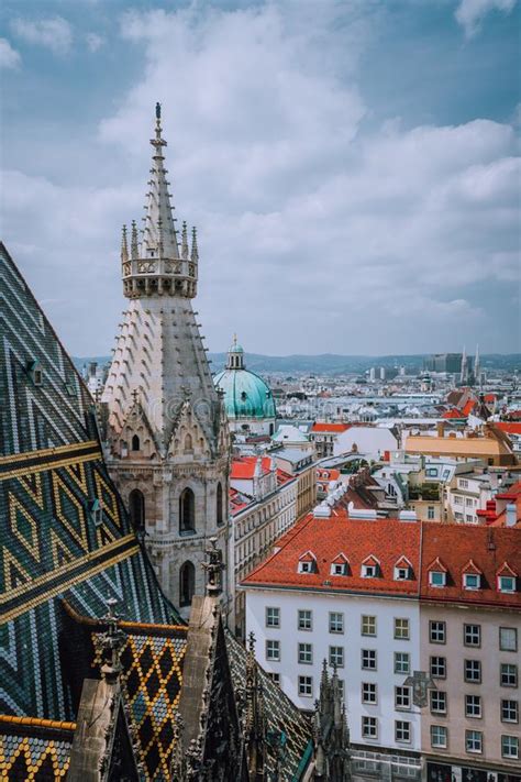 St Stephen`s Cathedral Above View Over Roofs Of Vienna Austria Stock