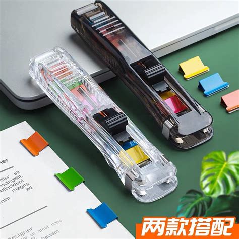 Metal Paper Clipper Push Clip Stapler Transparent Binding Folder Holder