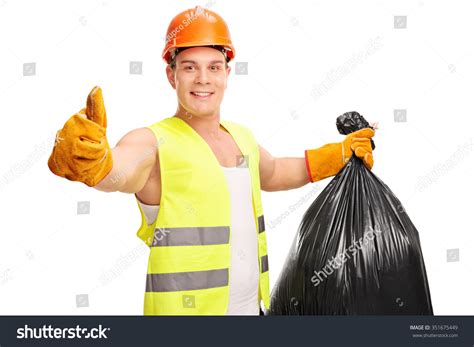 Young Male Waste Collector Holding Trash Stock Photo 351675449