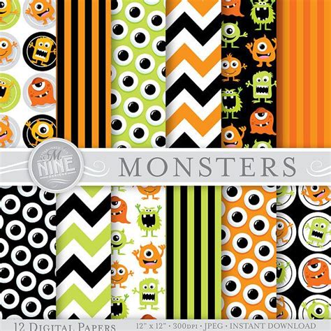 Monsters Digital Paper Halloween Monsters Party Printables Monster