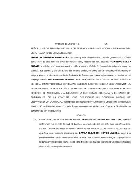 Juicio Ordinario Minuta Guatemala Divorcio Demanda Judicial